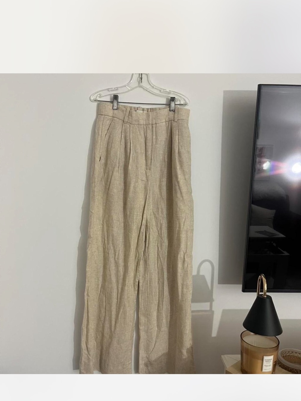 Abercrombie & Fitch Beige Wide-Leg Linen Blend Pants
